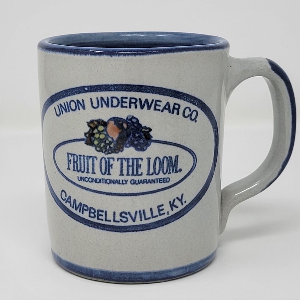 Fruit of the Loom Blue White‎ Ceramic Mug Louisville KY Union Underwear Co VTG